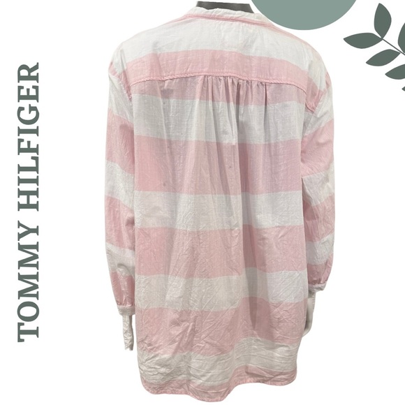 🛍️3/$40 Cotton Stripe Top by Tommy Hilfiger - Pink White Blouse Plus Size XXL - Picture 4 of 7